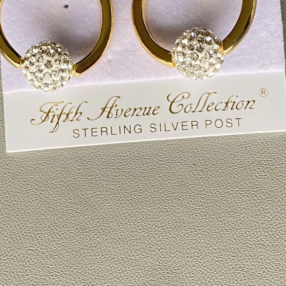 Rhodium Plated Gold Tone Hoop Earrings Pave Crystal - Picture 2 of 6